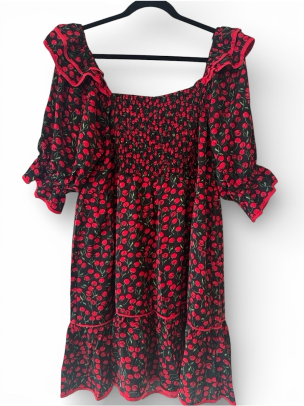 NWT Umgee Black Dress with Red Cherry Print - Picture 3 of 3
